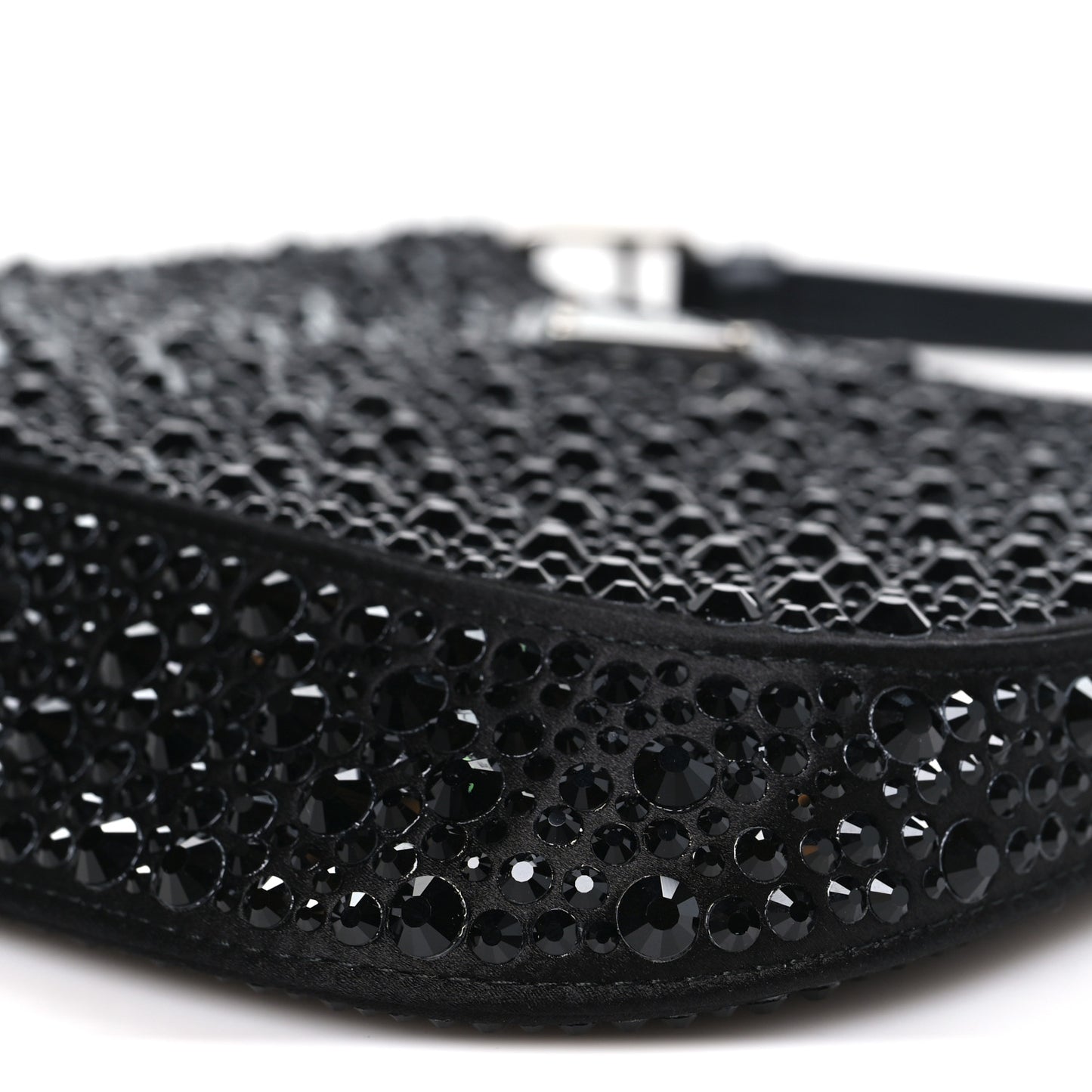Satin Crystal Cleo Adjustable Strap Shoulder Bag Black