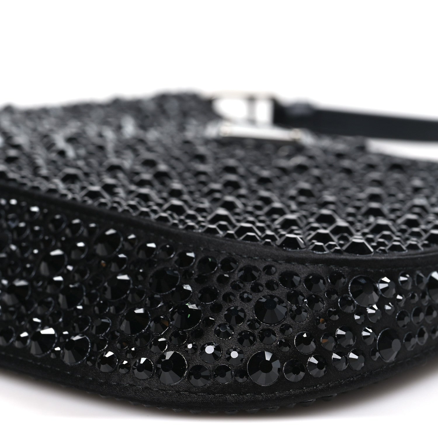 Prada Satin Crystal Cleo Adjustable Strap Shoulder Bag Black 8 of 10