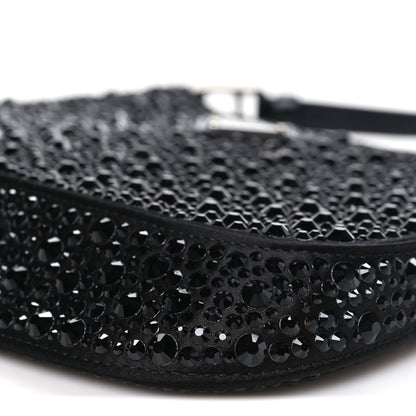 Prada Satin Crystal Cleo Adjustable Strap Shoulder Bag Black 8 of 10