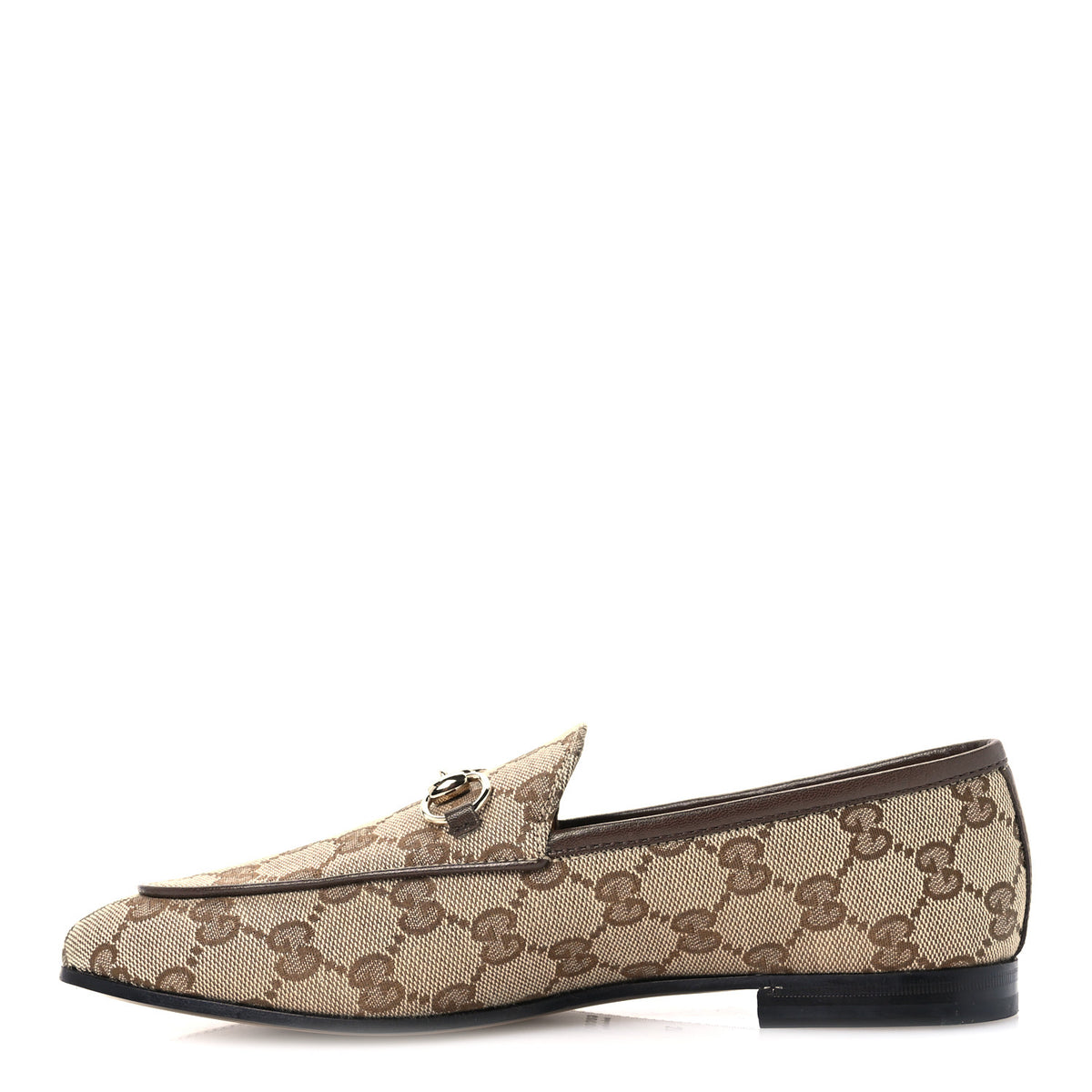 Canvas GG Monogram Horsebit Womens Jordaan Loafers 37 Beige Ebony New Acero
