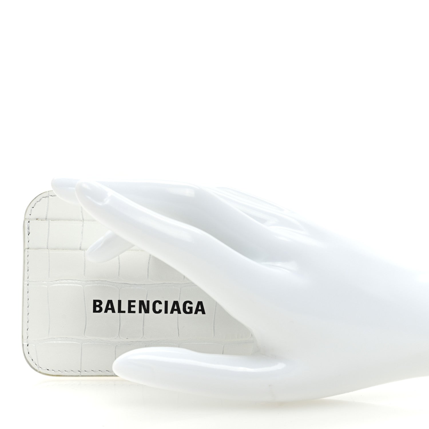 Balenciaga Shiny Calfskin Logo Crocodile Embossed Cash Rounded Card Holder Optic White 2 of 9