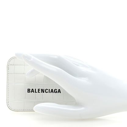 Balenciaga Shiny Calfskin Logo Crocodile Embossed Cash Rounded Card Holder Optic White 2 of 9