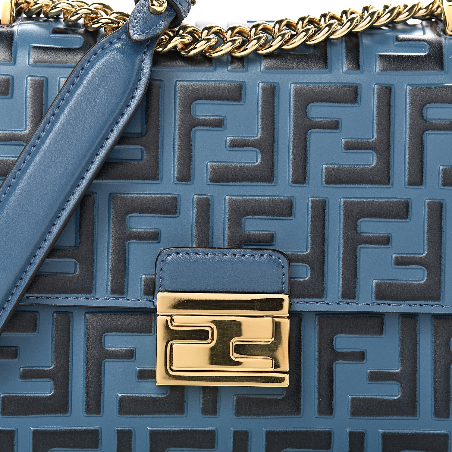 Fendi Vitello Liberty Bi-Color FF 1974 Embossed Small Kan U Shoulder Bag Balena Black 7 of 9
