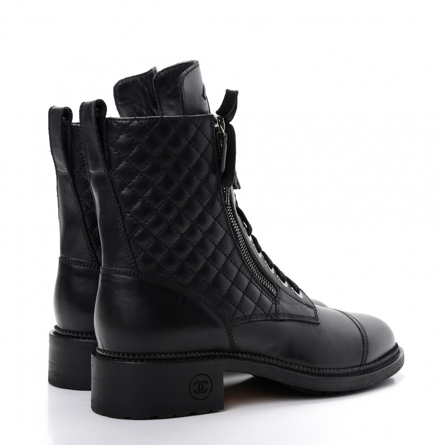 Chanel Calfskin Quilted Lace Up Combat Boots 40.5 Black 4 of 11