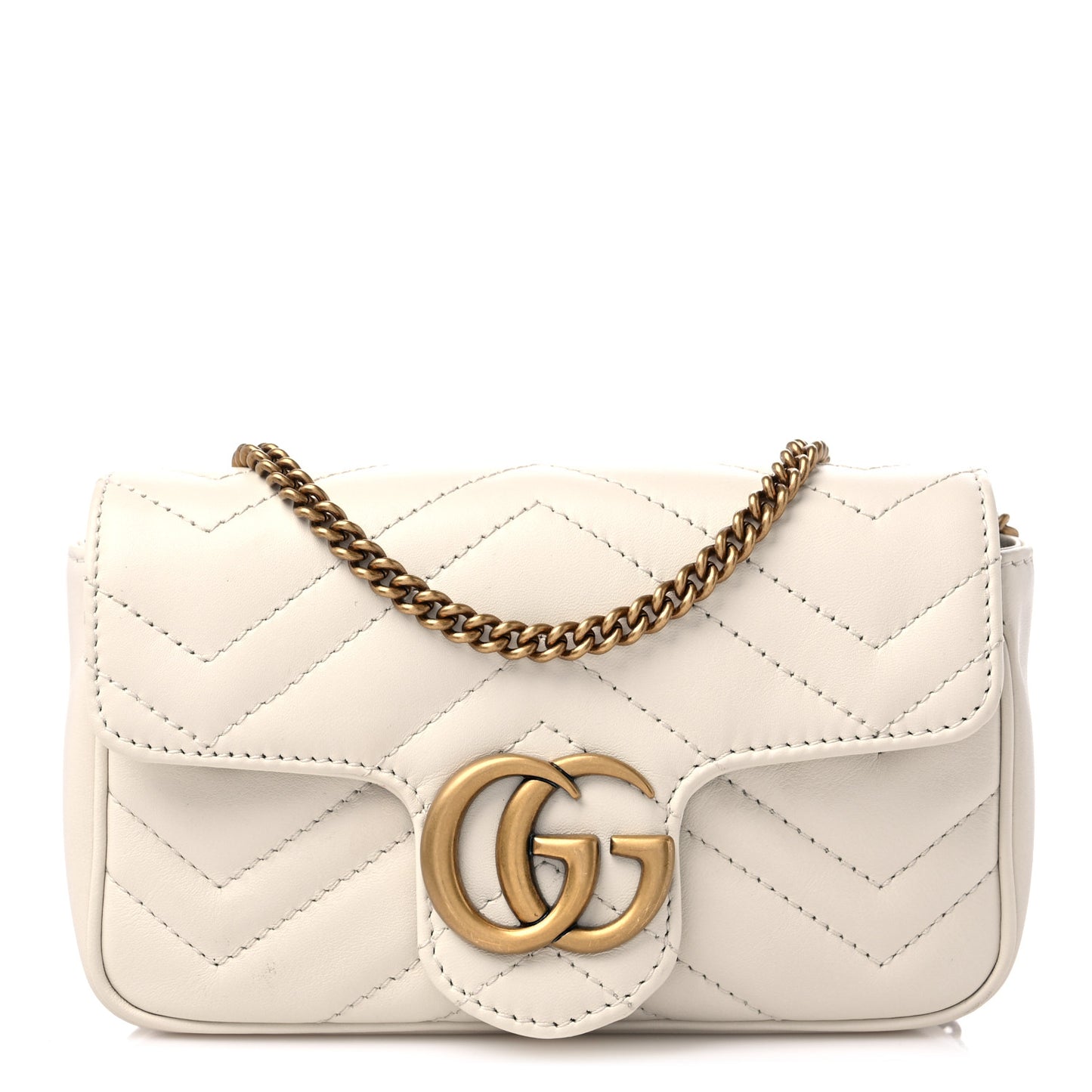 Calfskin Matelasse Super Mini GG Marmont Shoulder Bag White