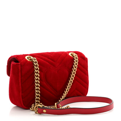 Gucci Velvet Matelasse Mini GG Marmont Shoulder Bag Hibiscus Red 3 of 11