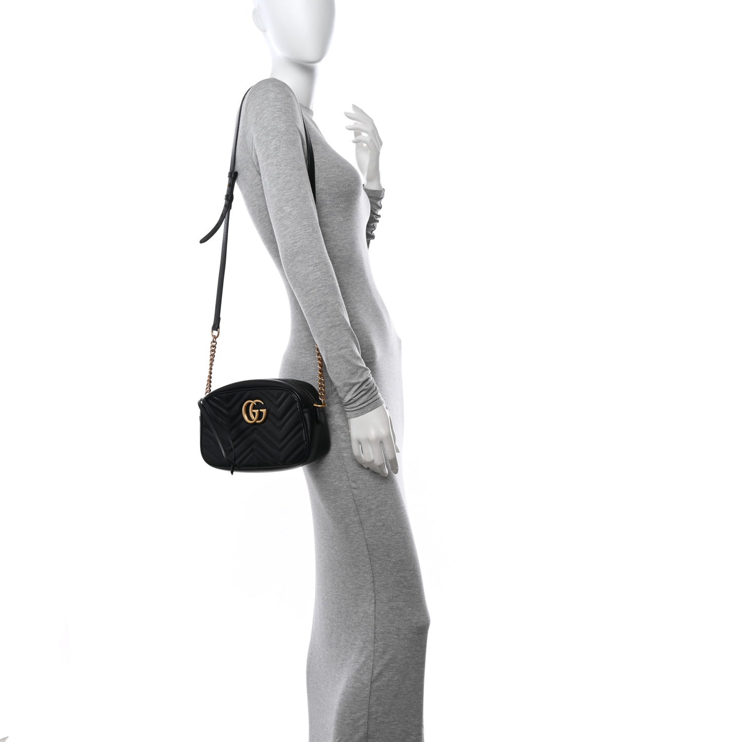 Calfskin Matelasse Small GG Marmont Chain Shoulder Bag Black