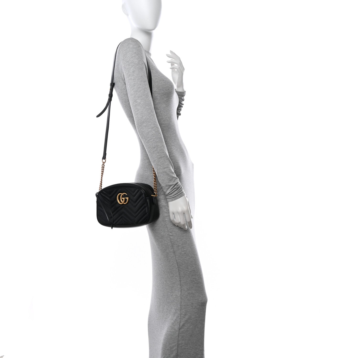 Gucci Calfskin Matelasse Small GG Marmont Chain Shoulder Bag Black 2 of 12