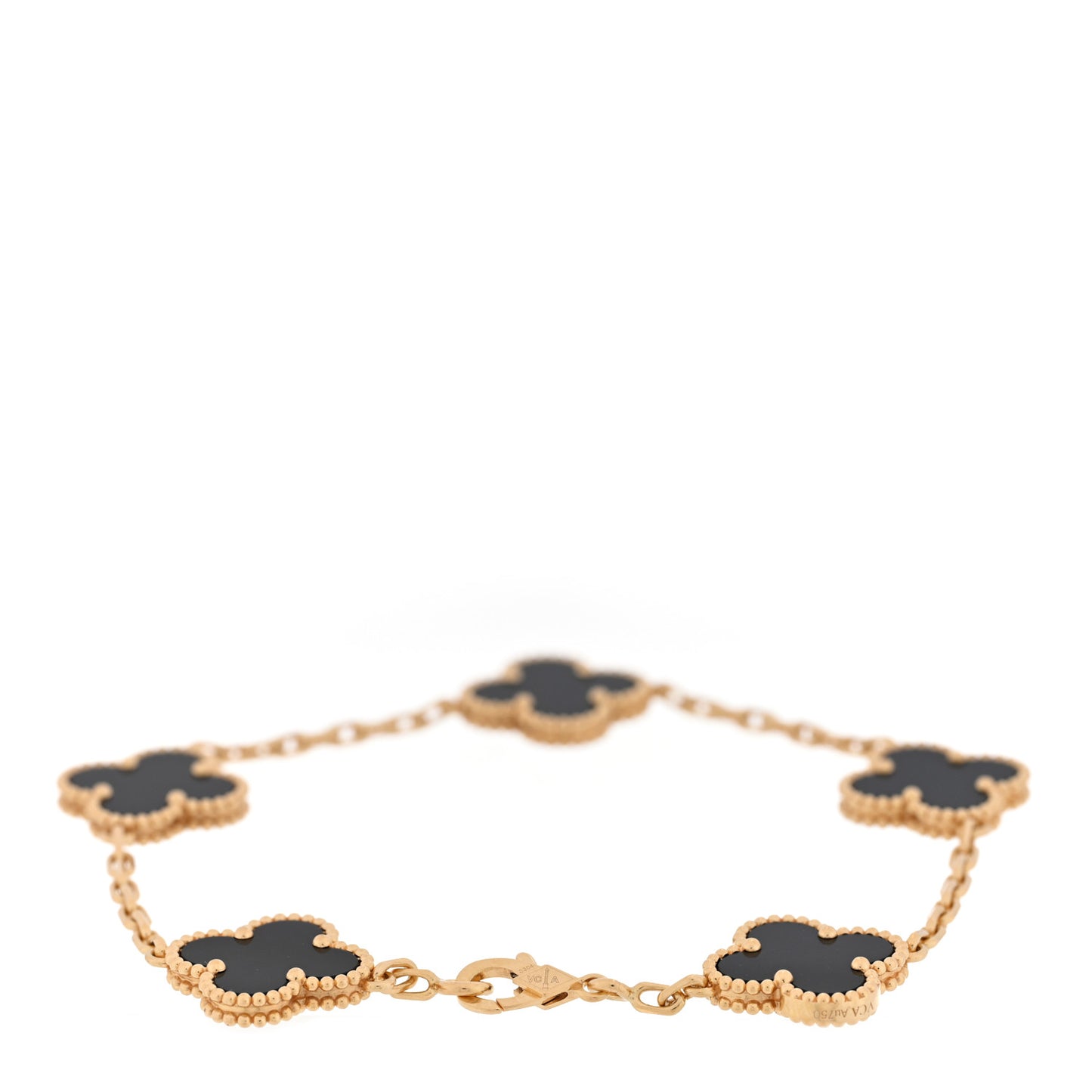 18K Yellow Gold Black Onyx 5 Motifs Vintage Alhambra Bracelet