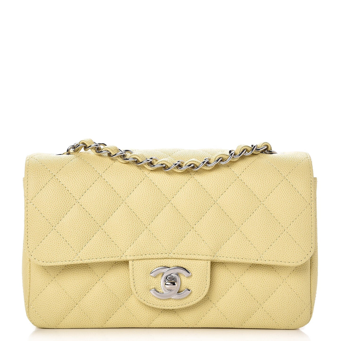 Caviar Quilted Mini Rectangular Flap Light Yellow