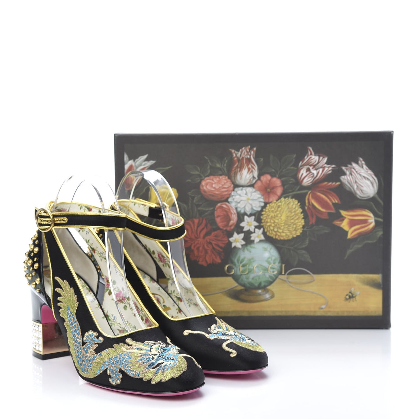 Satin Embroidered Dragon Caspar Pumps 39 Black