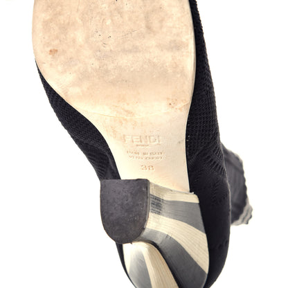 Fendi Stretch Fabric Openwork Rockoko 105mm Sock Boots 38 Navy White 6 of 6