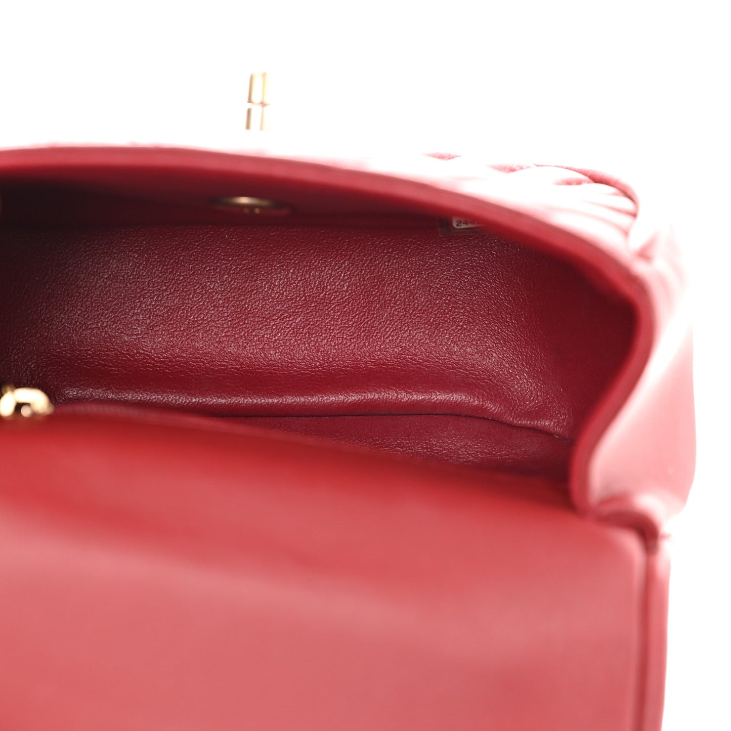 Lambskin Reverse Chevron Quilted Mini Round Top Handle Flap Red