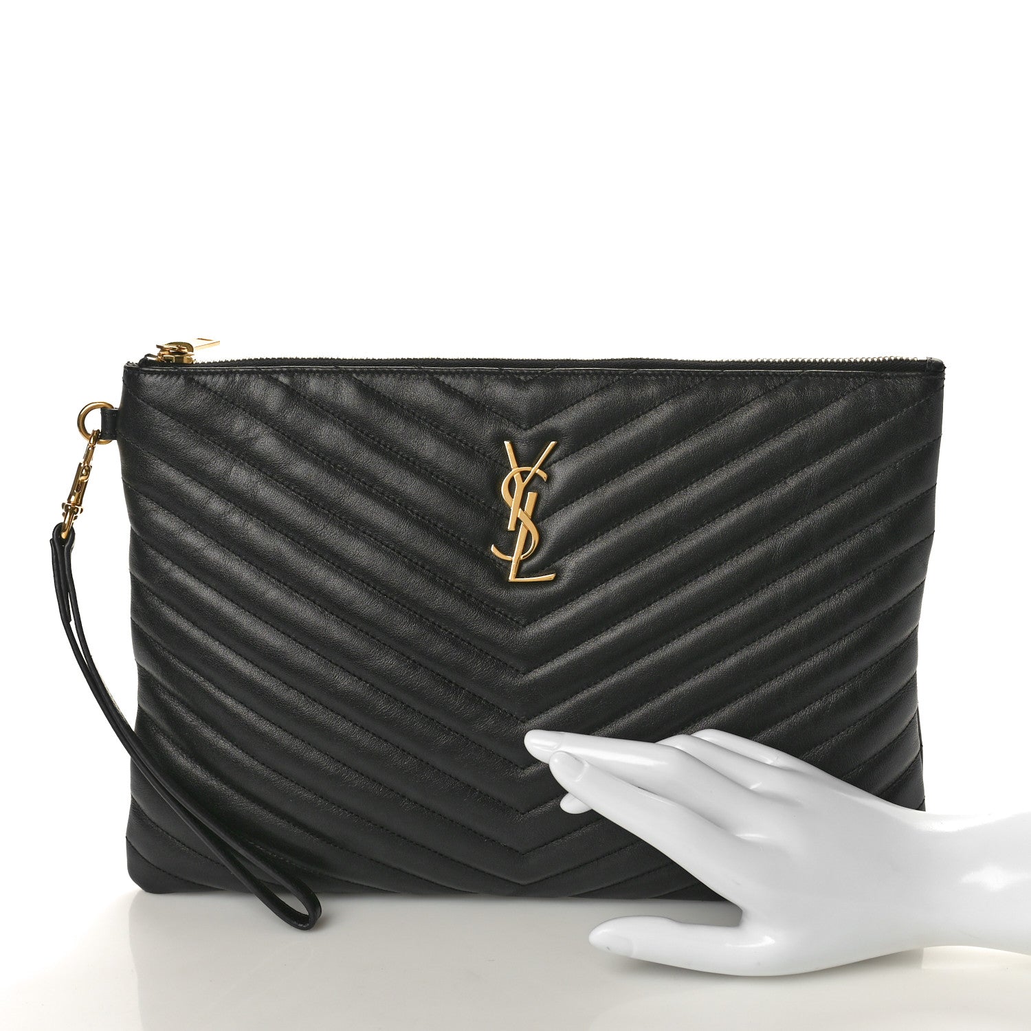 Saint Laurent Calfskin Matelasse Monogram Cassandre Tablet Pouch Black 2 of 10