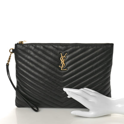 Saint Laurent Calfskin Matelasse Monogram Cassandre Tablet Pouch Black 2 of 10