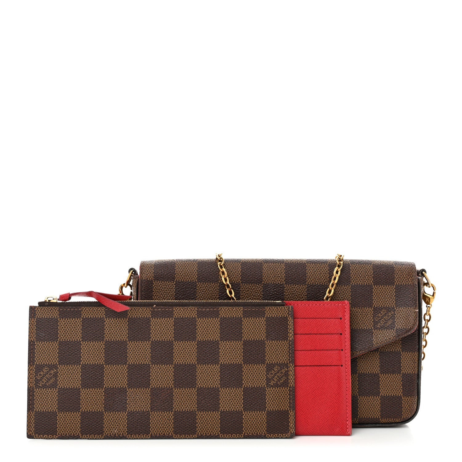 Louis Vuitton Damier Ebene Pochette Felicie Chain Wallet 3 of 15