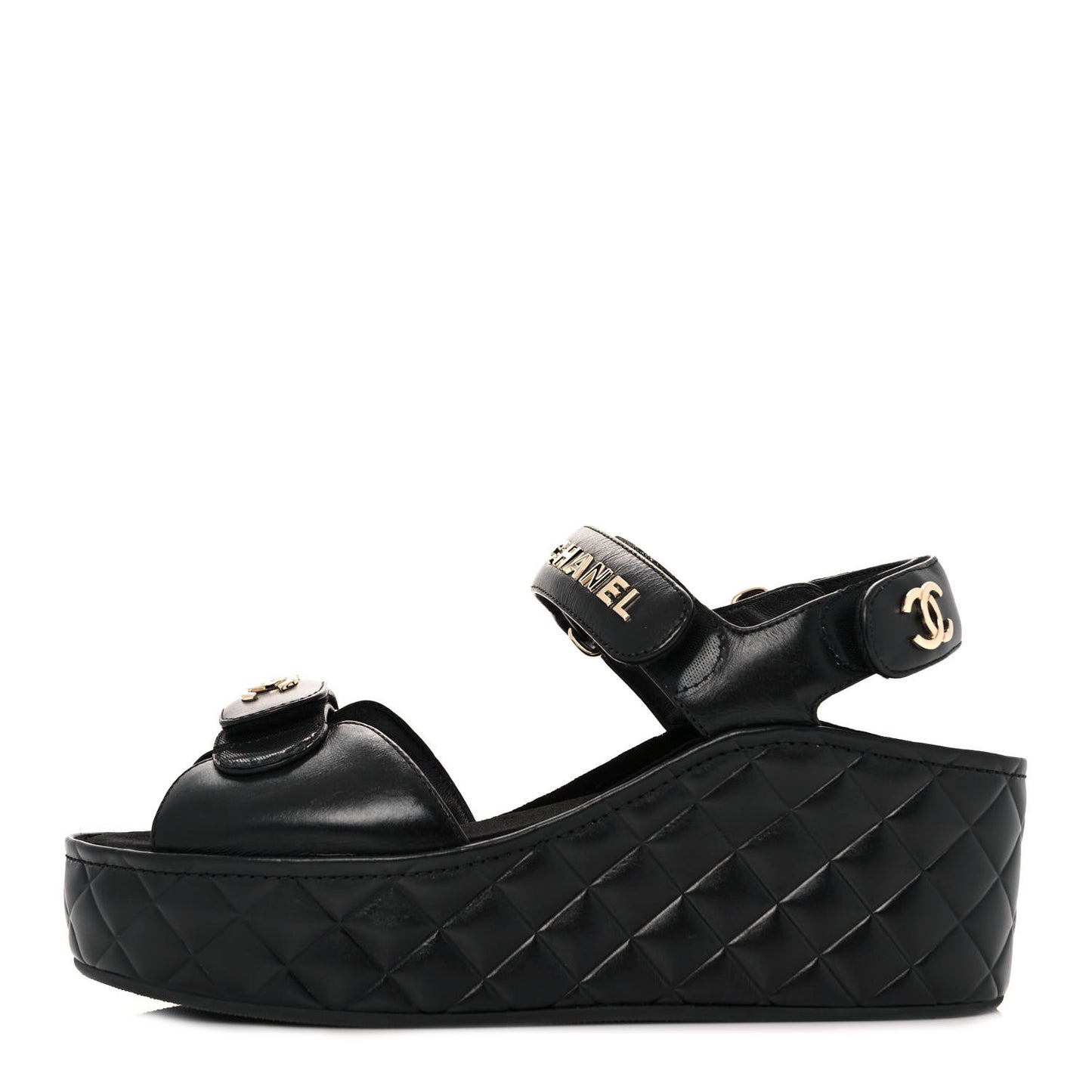 Shiny Calfskin Logo Platform Sandals 39 Black