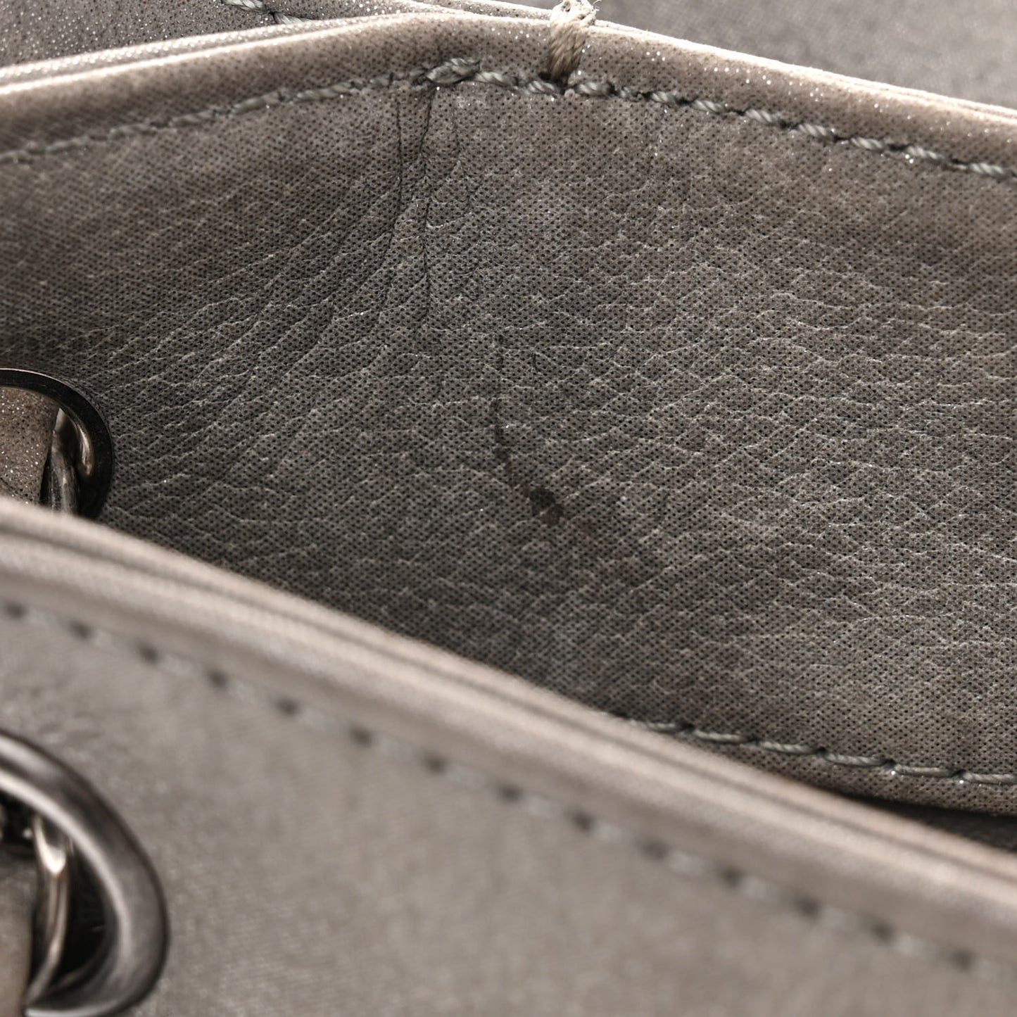 Iridescent Calfskin CC East West Shopping Tote Light Grey