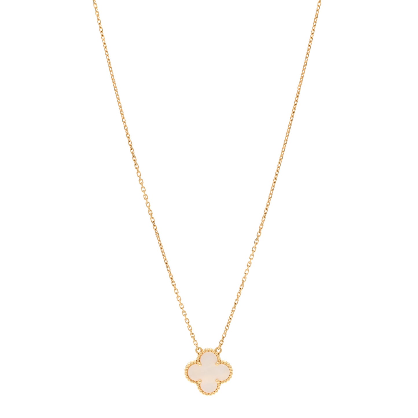 18K Yellow Gold Mother of Pearl Vintage Alhambra Pendant Necklace