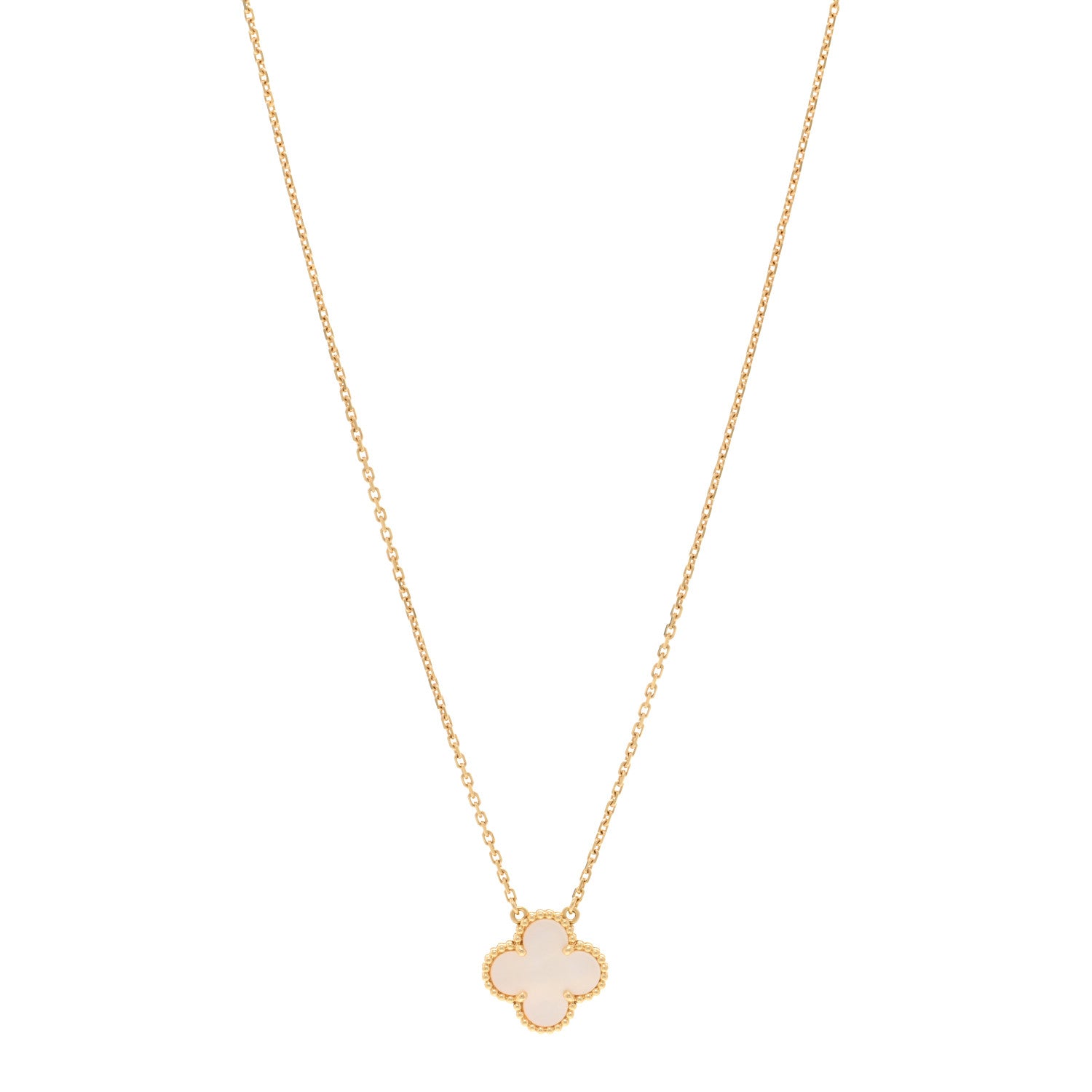 Van Cleef & Arpels 18K Yellow Gold Mother of Pearl Vintage Alhambra Pendant Necklace 1 of 6