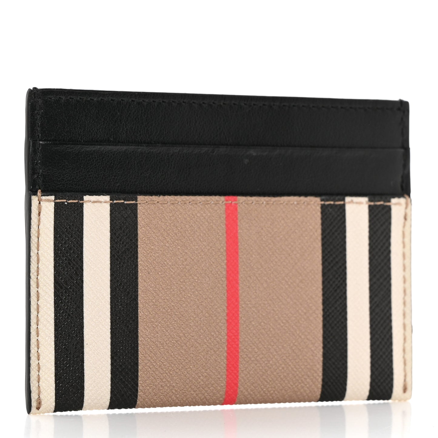 E-Canvas Calfskin Icon Stripe Card Case Archive Beige