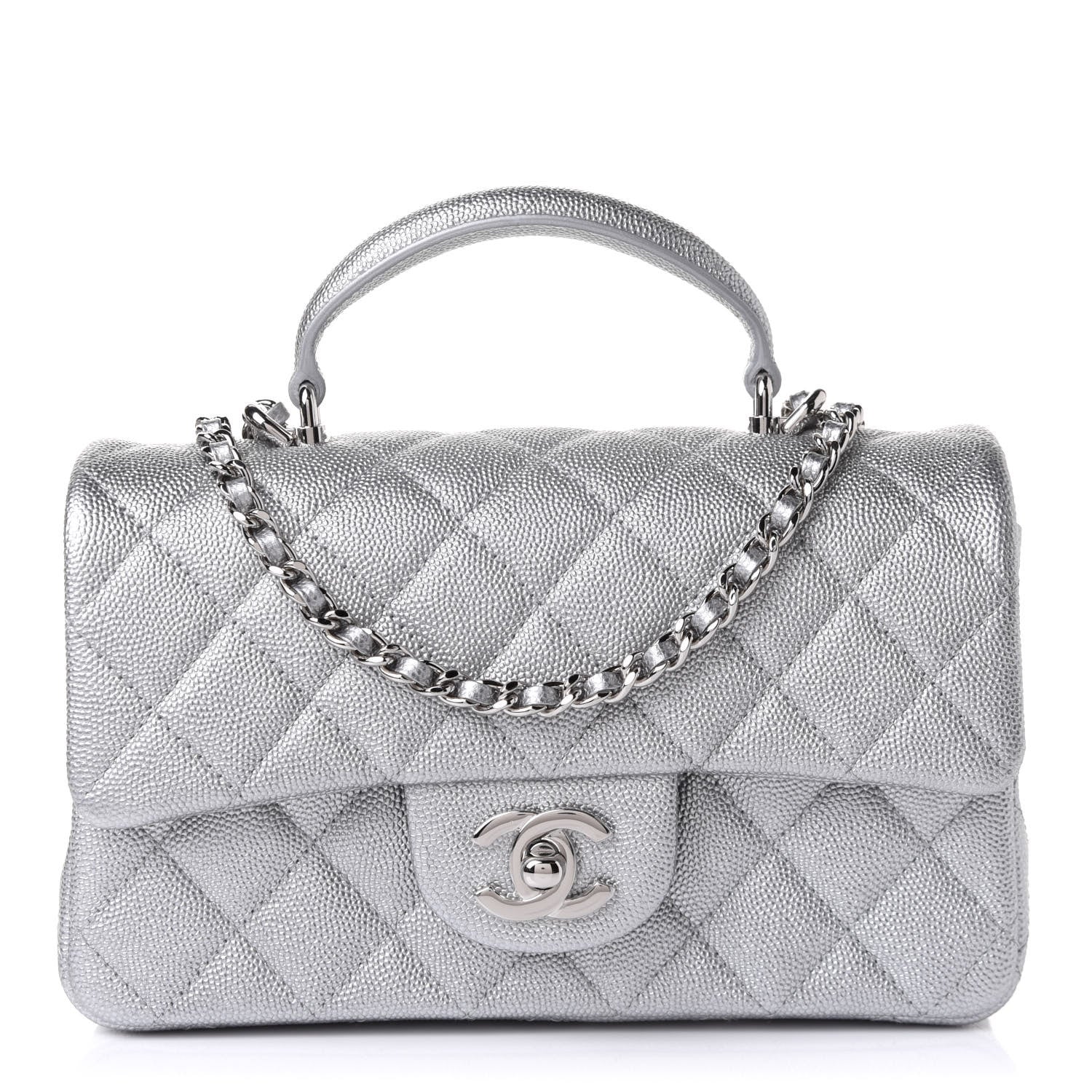 Chanel Metallic Caviar Quilted Mini Top Handle Rectangular Flap Silver 1 of 12