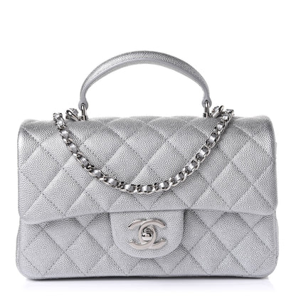 Chanel Metallic Caviar Quilted Mini Top Handle Rectangular Flap Silver 1 of 12