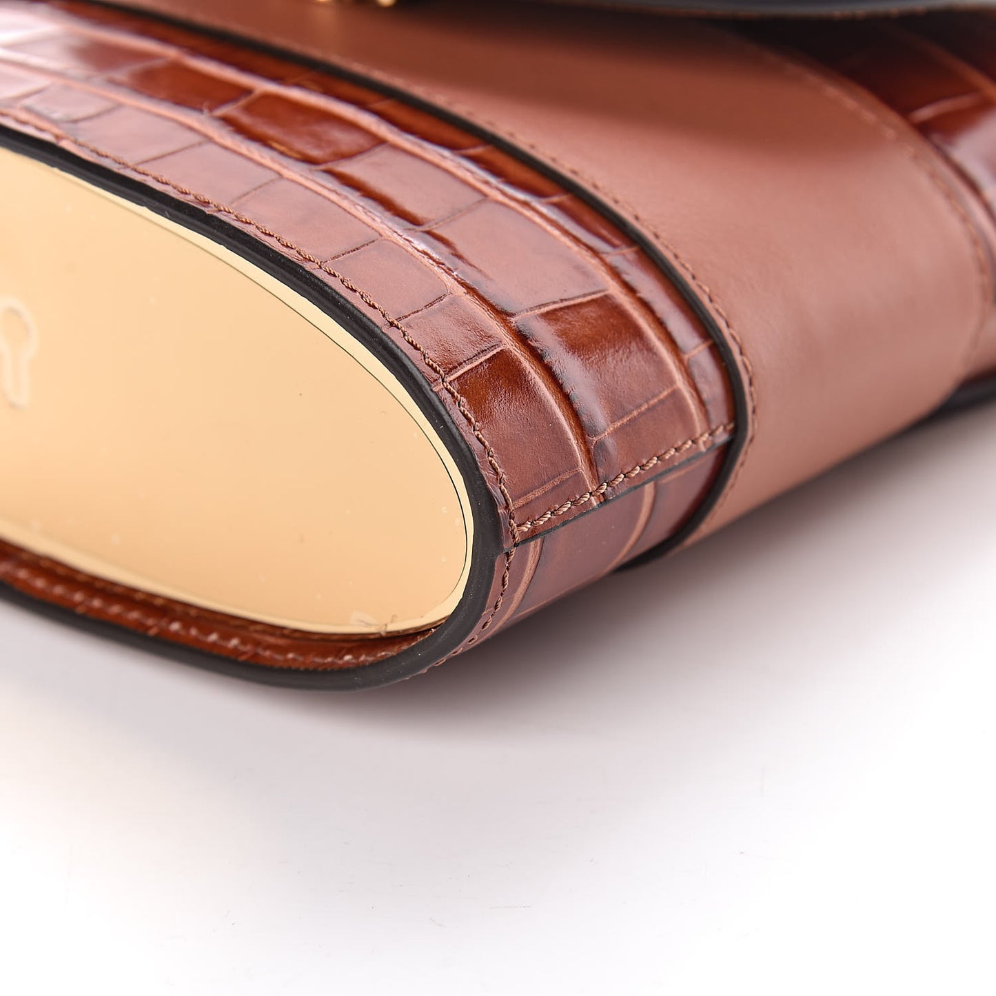 Calfskin Crocodile Embossed Small Aby Lock Chestnut Brown