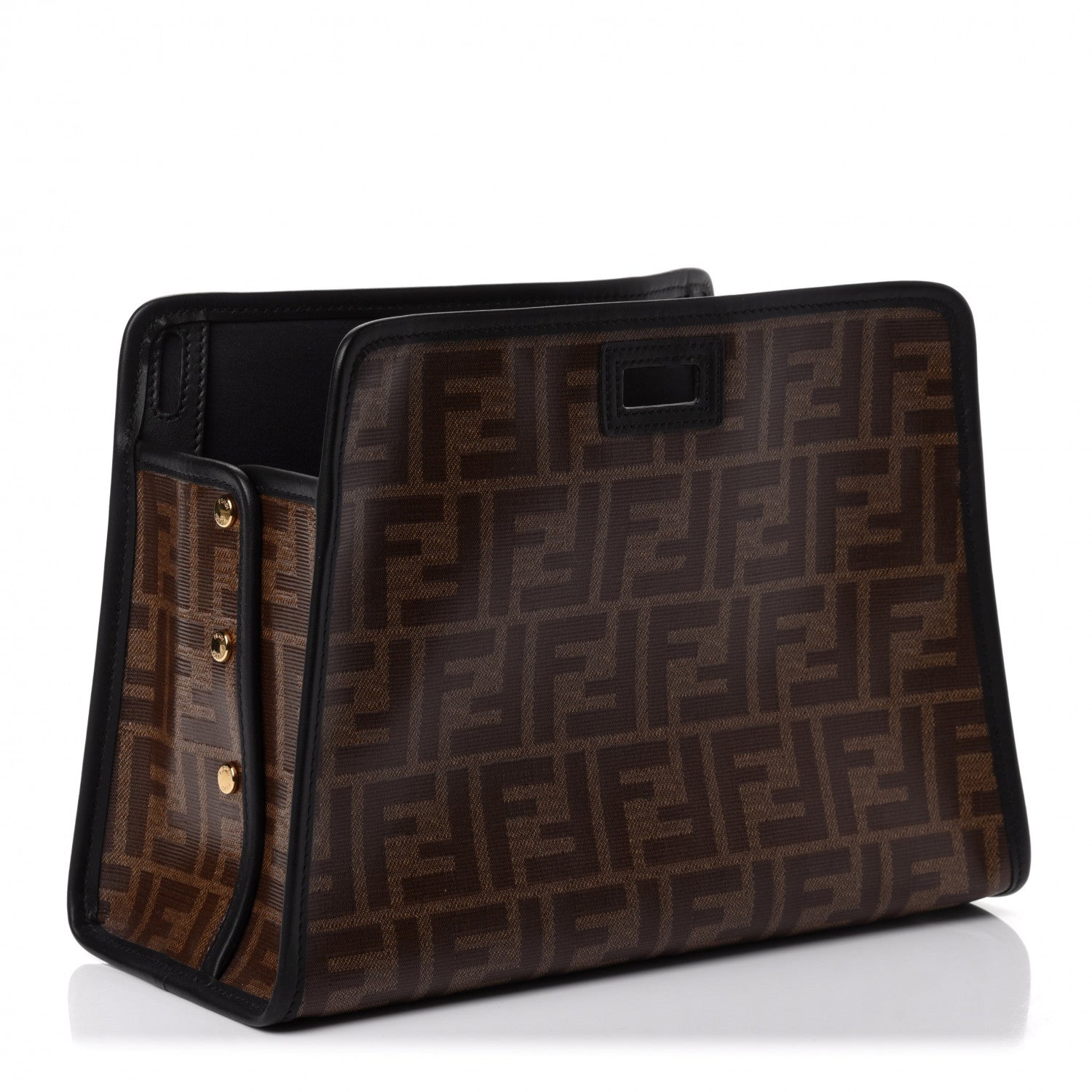 Fendi Glazed Fabric Vitello Century FF 1974 Stamp Patch Mini Peekaboo Defender Cover Mogano Panna Black 2 of 4