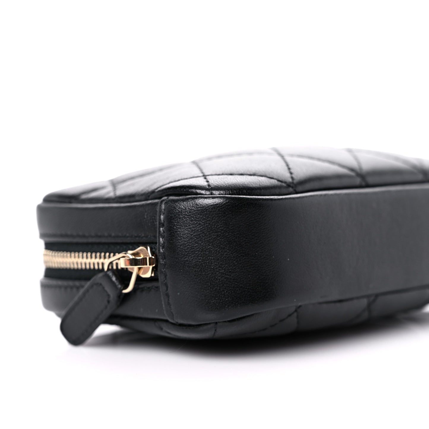 Lambskin Quilted Small Curvy Pouch Cosmetic Case Black
