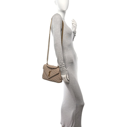 Saint Laurent Sheepskin Matelasse Chevron Monogram Medium College Bag Dark Beige 2 of 14