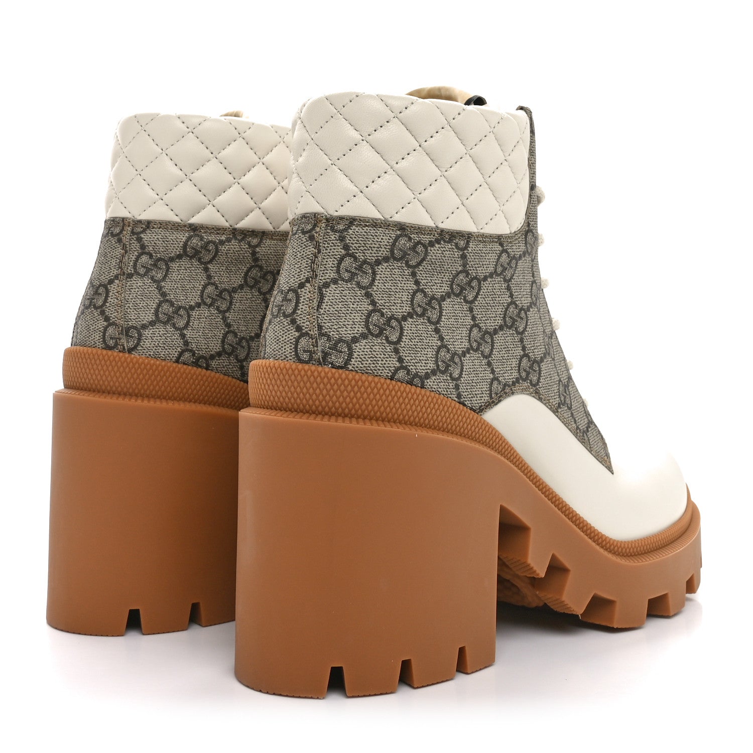 Gucci Calfskin GG Supreme Monogram Nappa Quilted Lace Up Ankle Boots 41 Mystic White Beige 5 of 9