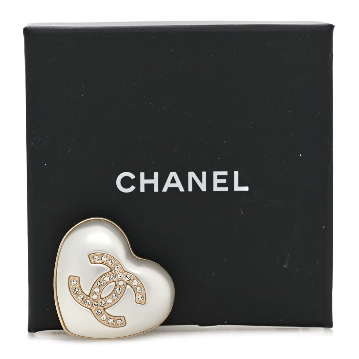 Resin Crystal CC Heart Brooch Pearly White Gold