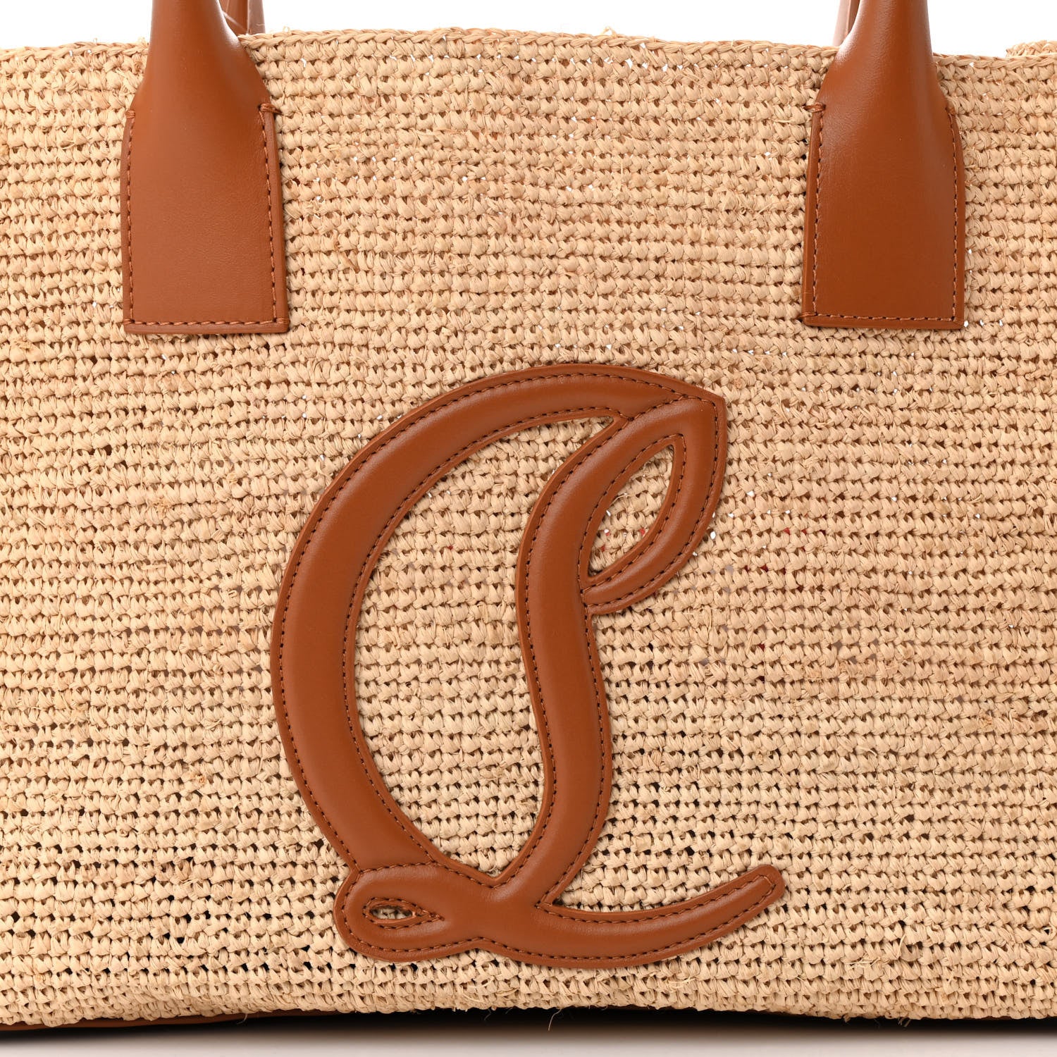Christian Louboutin Raffia Calfskin Small By My Side Tote Natural Cuoio 9 of 12