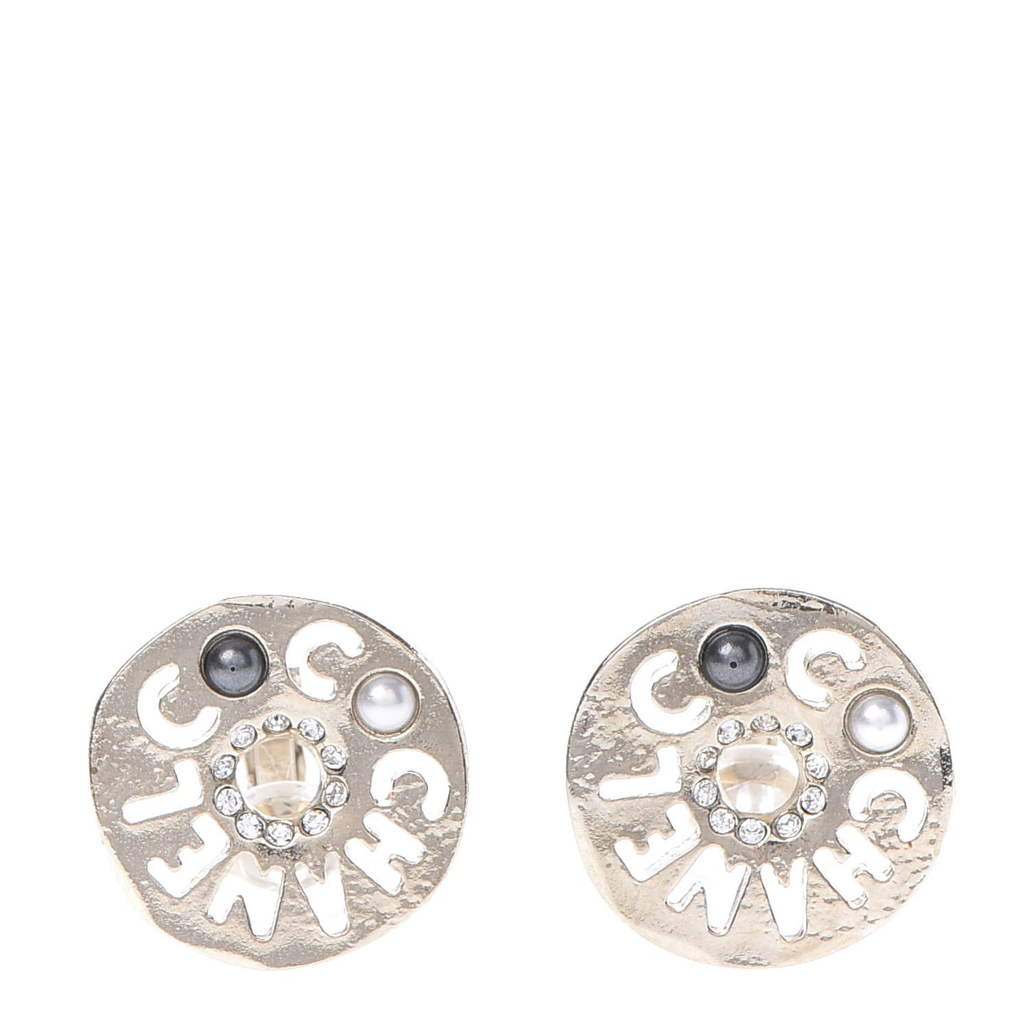 Crystal Pearl Papyrus Stud Clip On Earrings Gold Grey