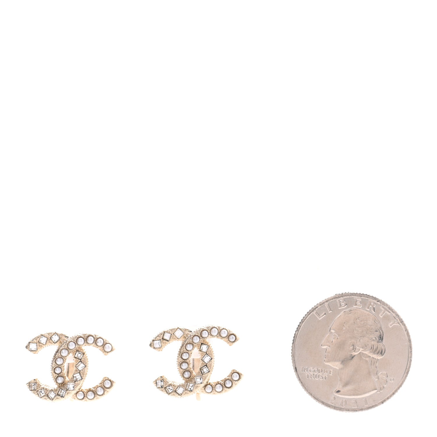 Chanel Pearl Crystal CC Clip On Earrings Gold 2 of 4