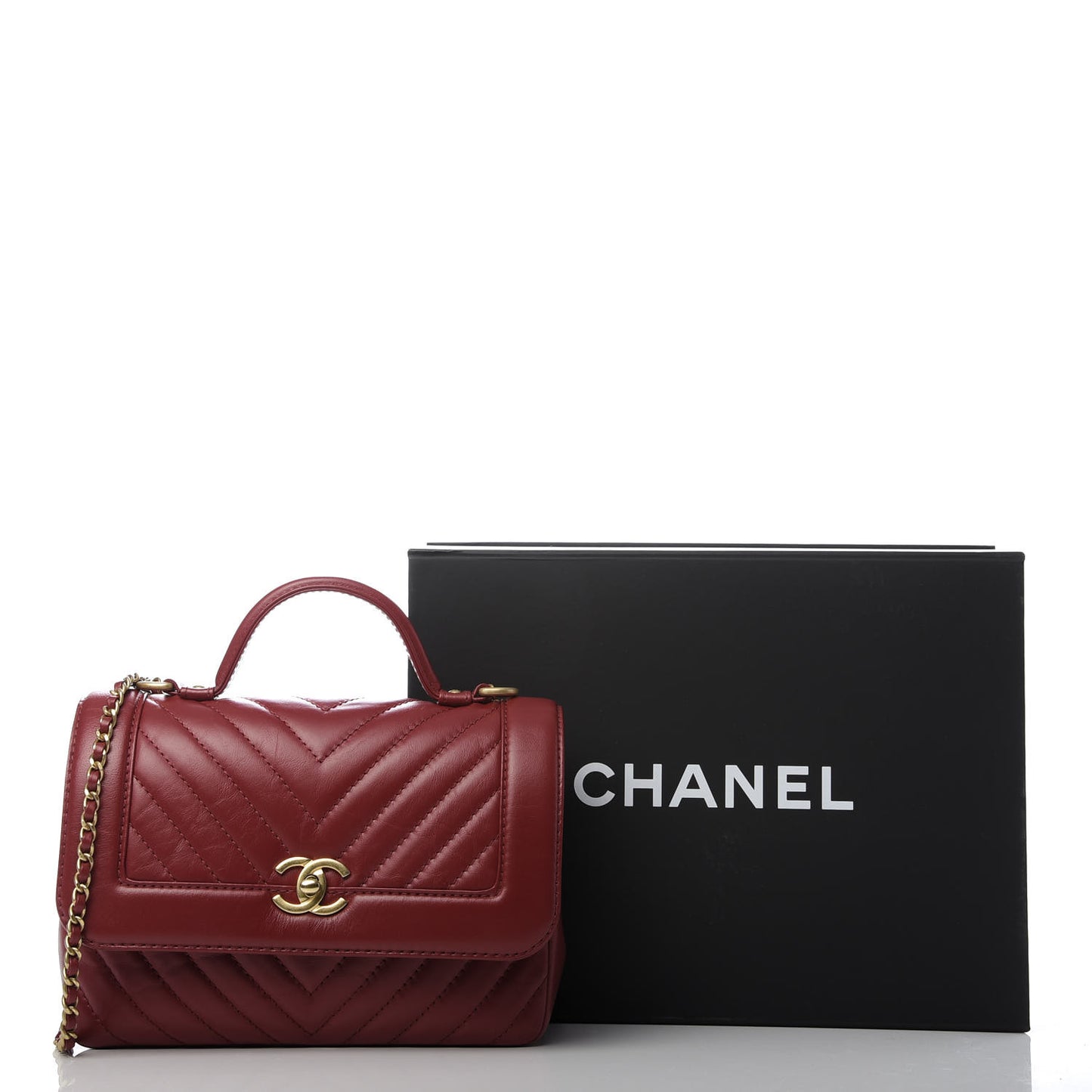 Calfskin Chevron Quilted Top Handle Flap Red