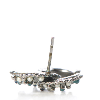 Chanel Pearl Resin Bead CC Earrings Silver Blue 4 of 6
