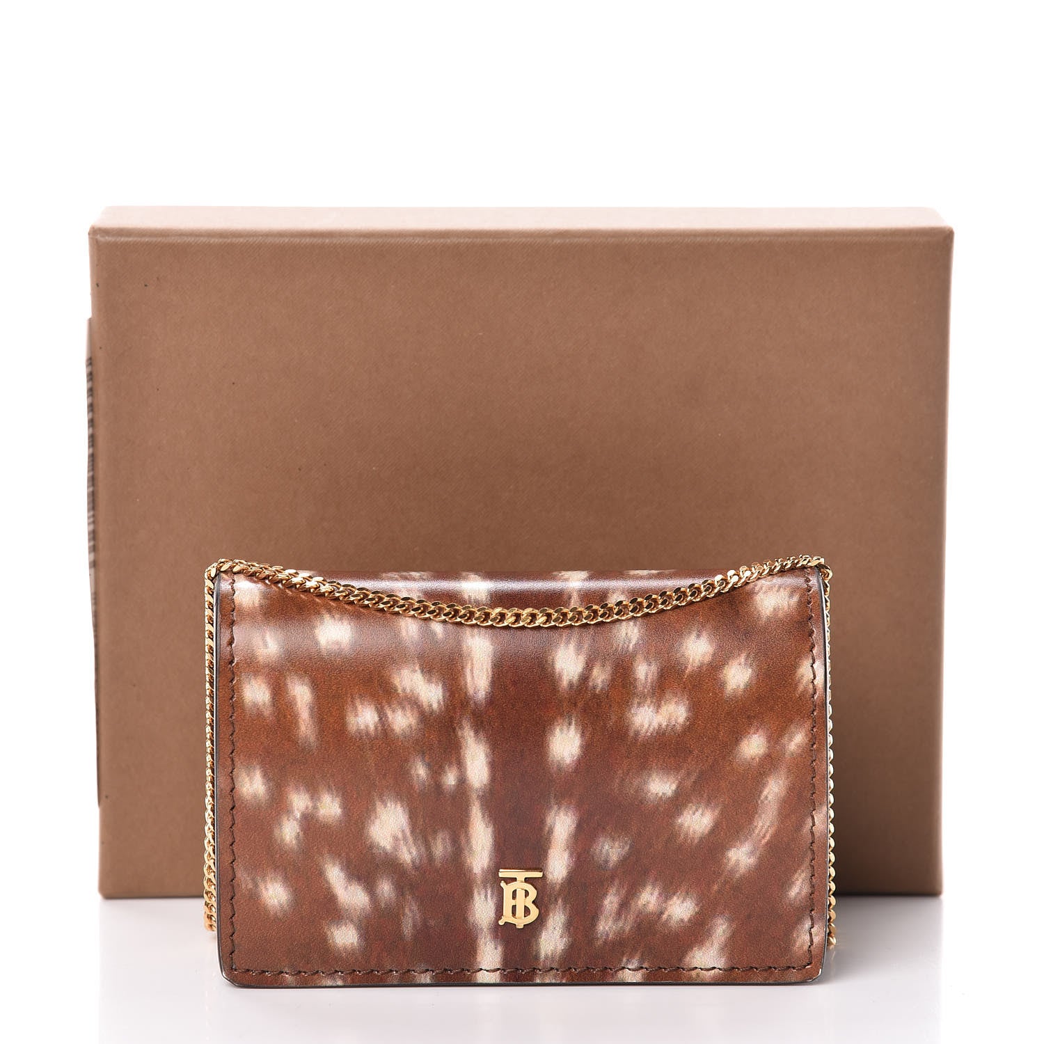 Burberry Calfskin Deer Printed Jessie Chain Card Case Malt Brown 12 of 12