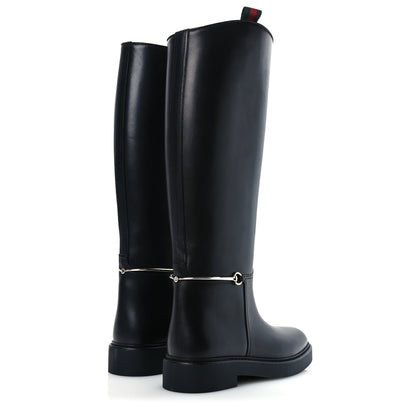 Gucci Shiny Calfskin Michelangelo Slim Horsebit Riding Boots 38 Black 5 of 11