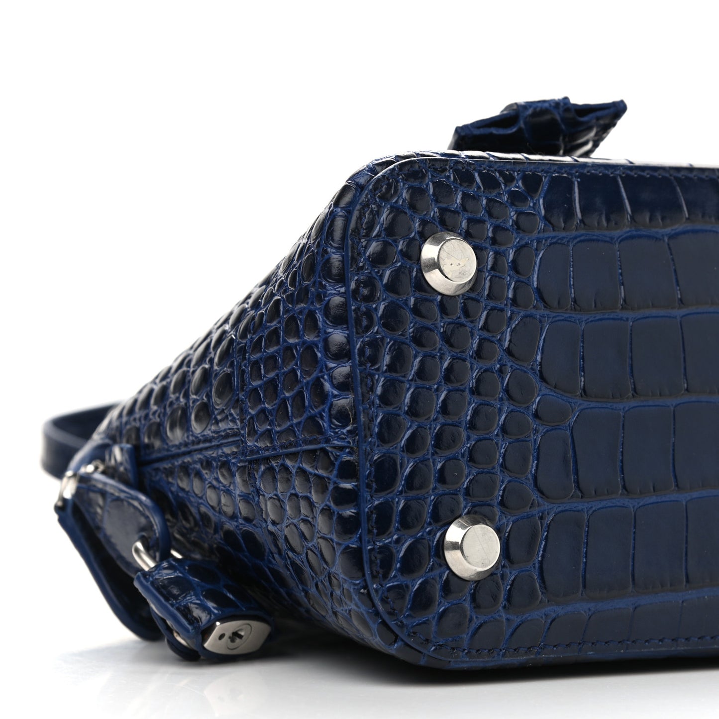 Shiny Calfskin Logo Crocodile Embossed S Ville Top Handle Bag Navy White