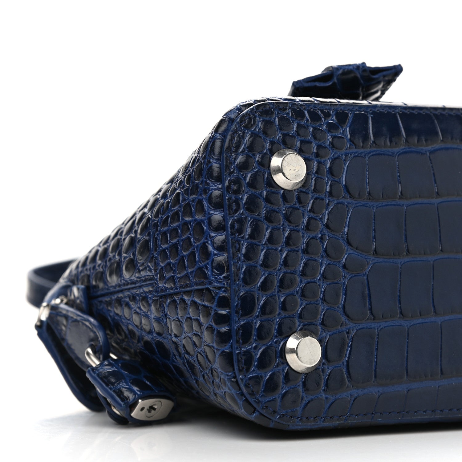 Balenciaga Shiny Calfskin Logo Crocodile Embossed S Ville Top Handle Bag Navy White 9 of 10