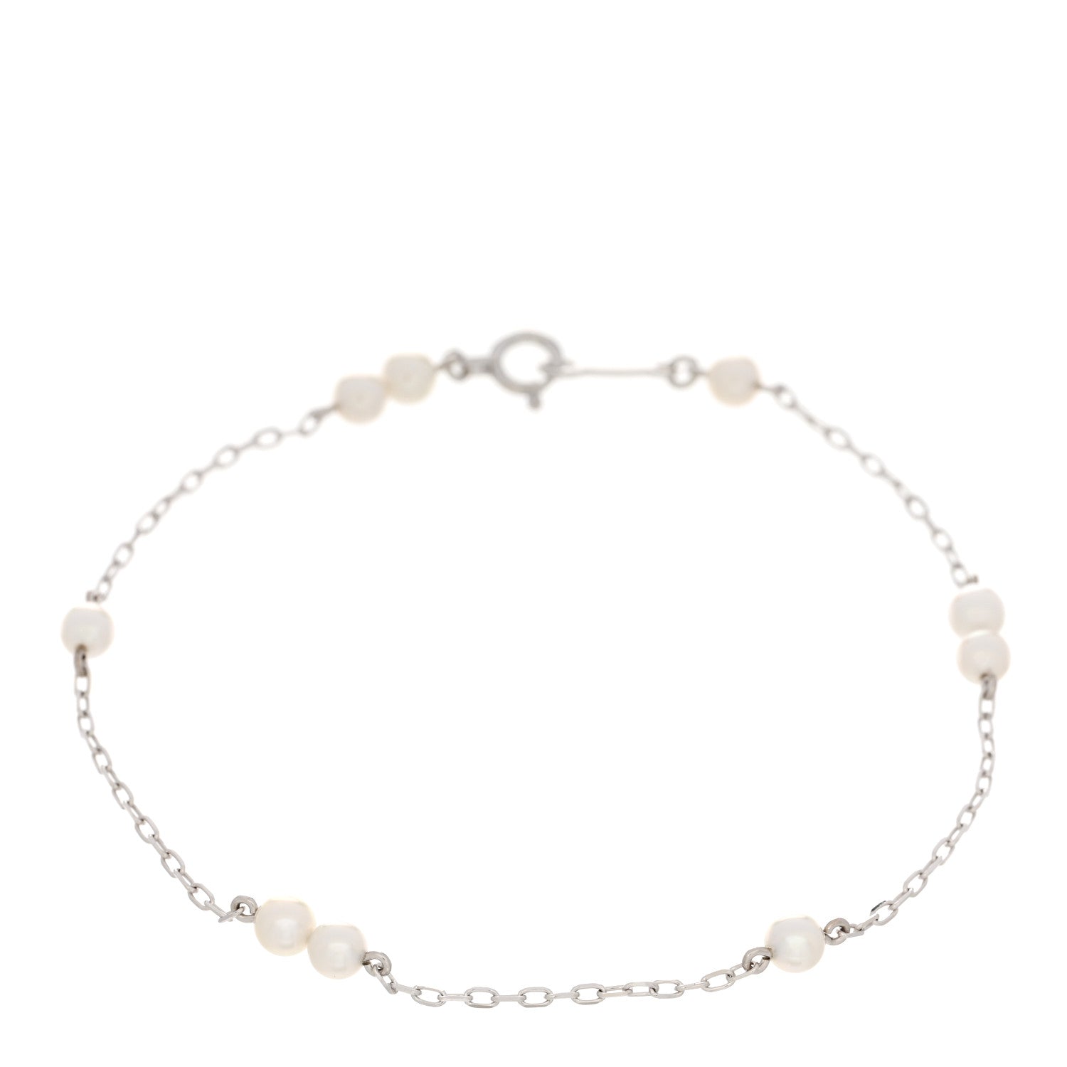 Mikimoto 18K White Gold 3.5-3.7mm Akoya Pearl Station Bracelet 1 of 3