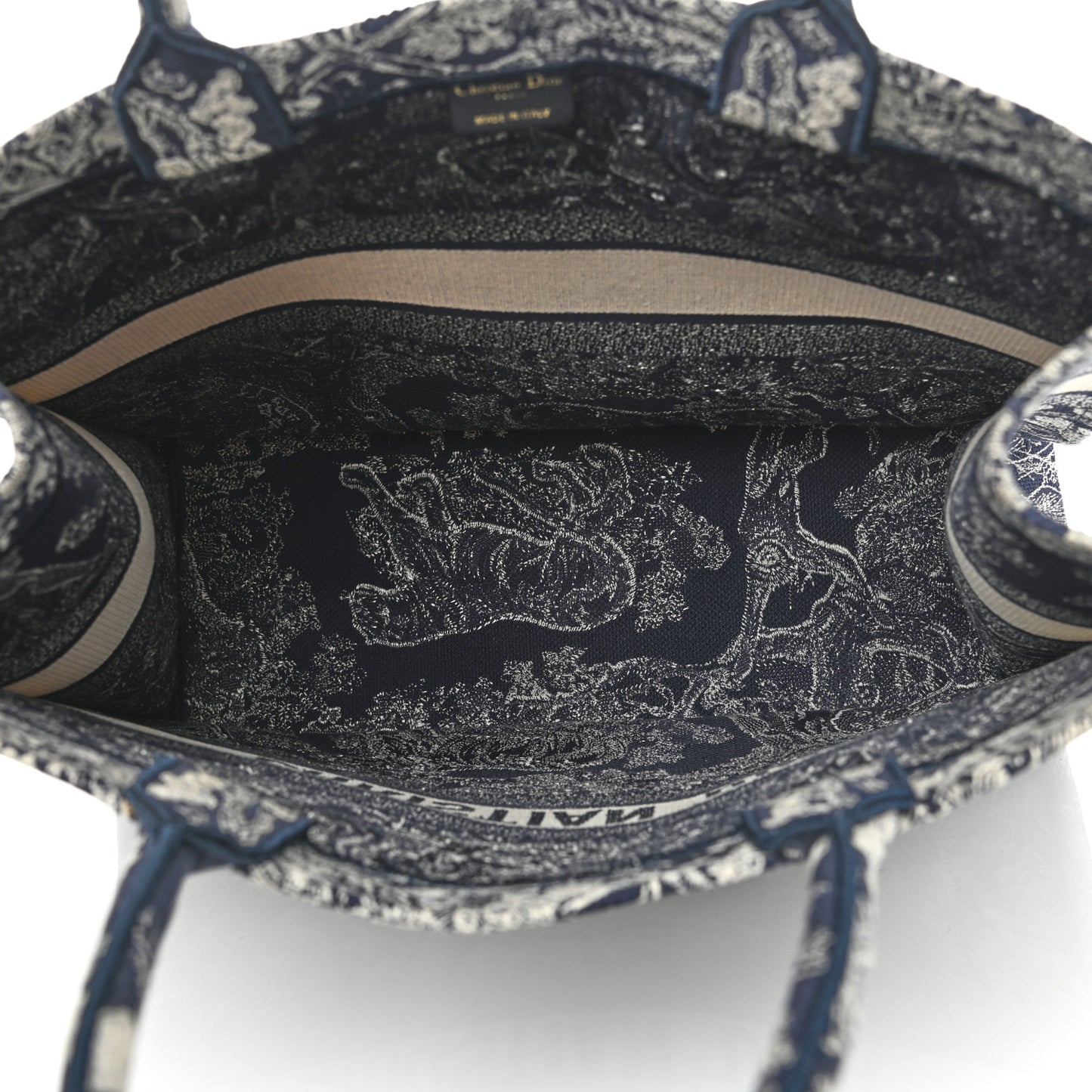 Canvas Embroidered Large Toile De Jouy Reverse Book Tote Blue