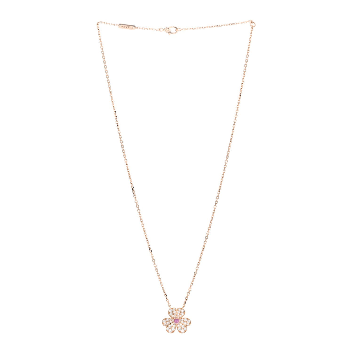 Van Cleef & Arpels 18K Rose Gold Diamond Pink Sapphire Small Frivole Pendant Necklace 2 of 4