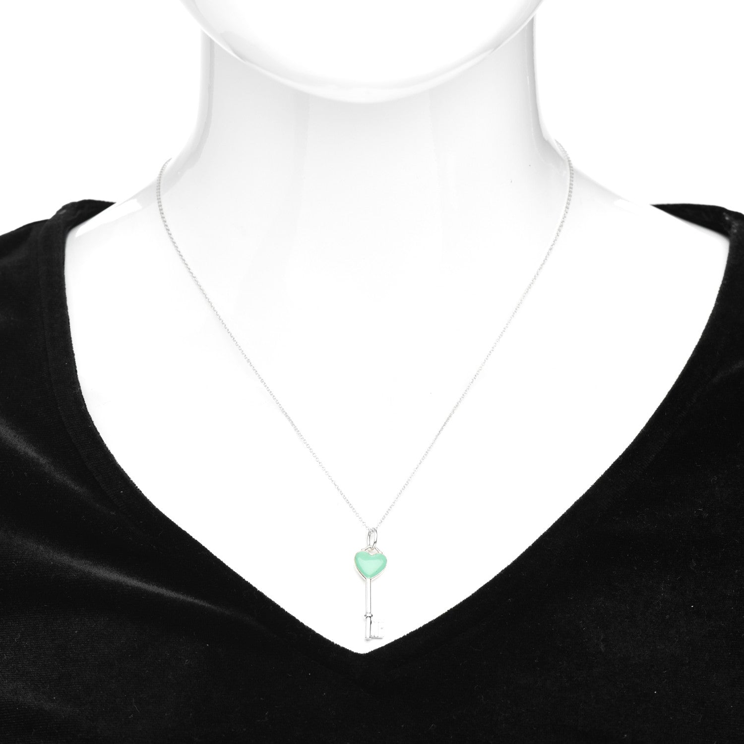 Tiffany Sterling Silver Enamel Heart Key Pendant Necklace Tiffany Blue 2 of 4