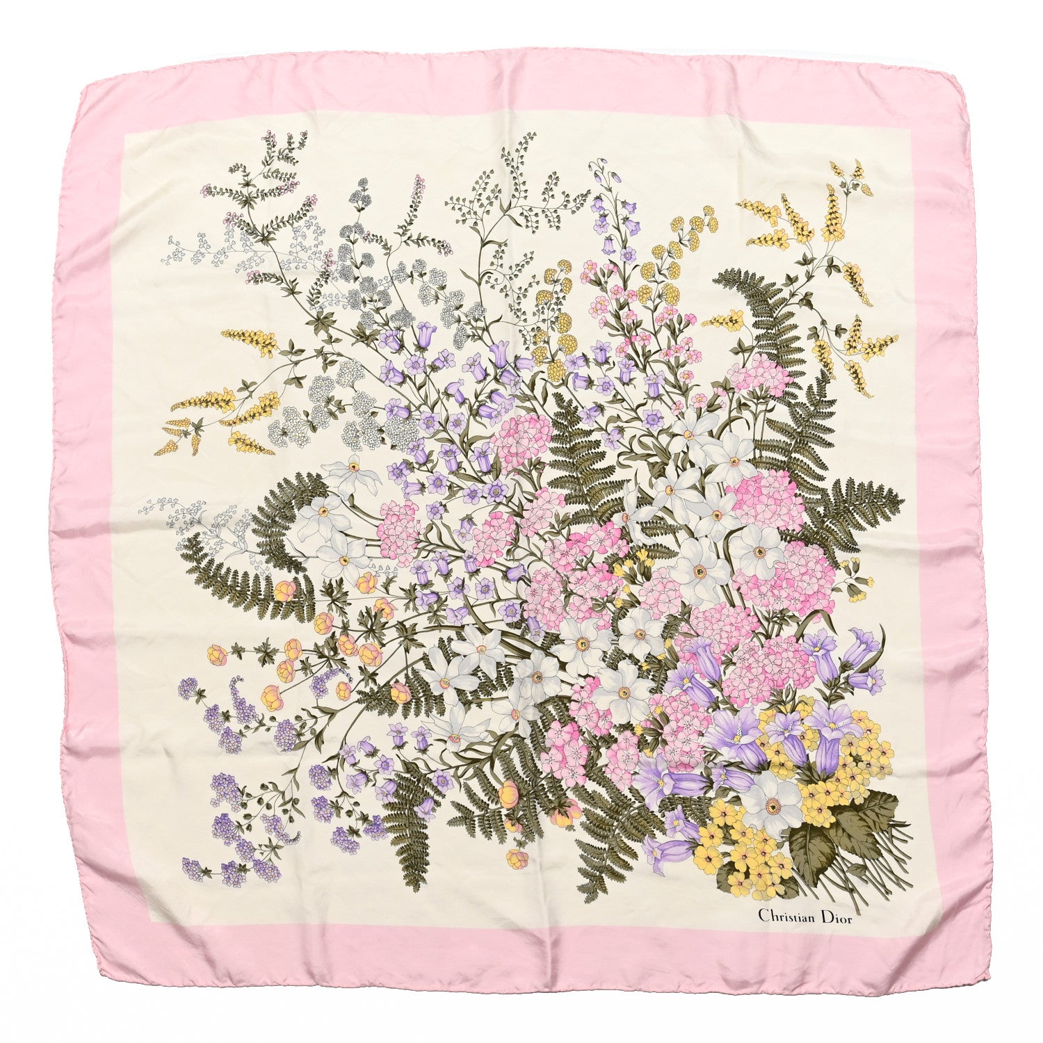 Christian Dior Silk Floral Square Scarf Pink Multicolor 1 of 7