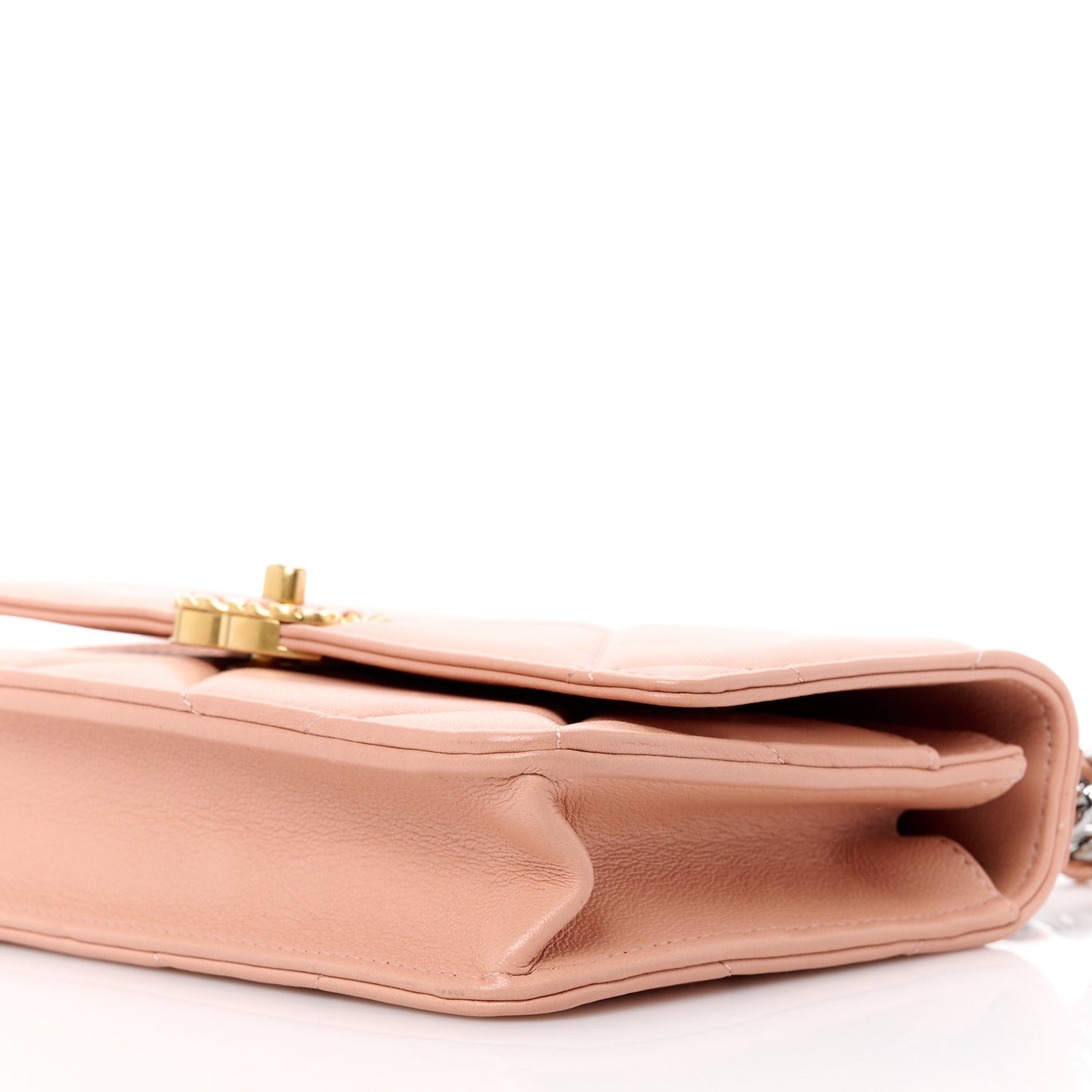 Lambskin Quilted Chanel 19 Wallet On Chain WOC Beige