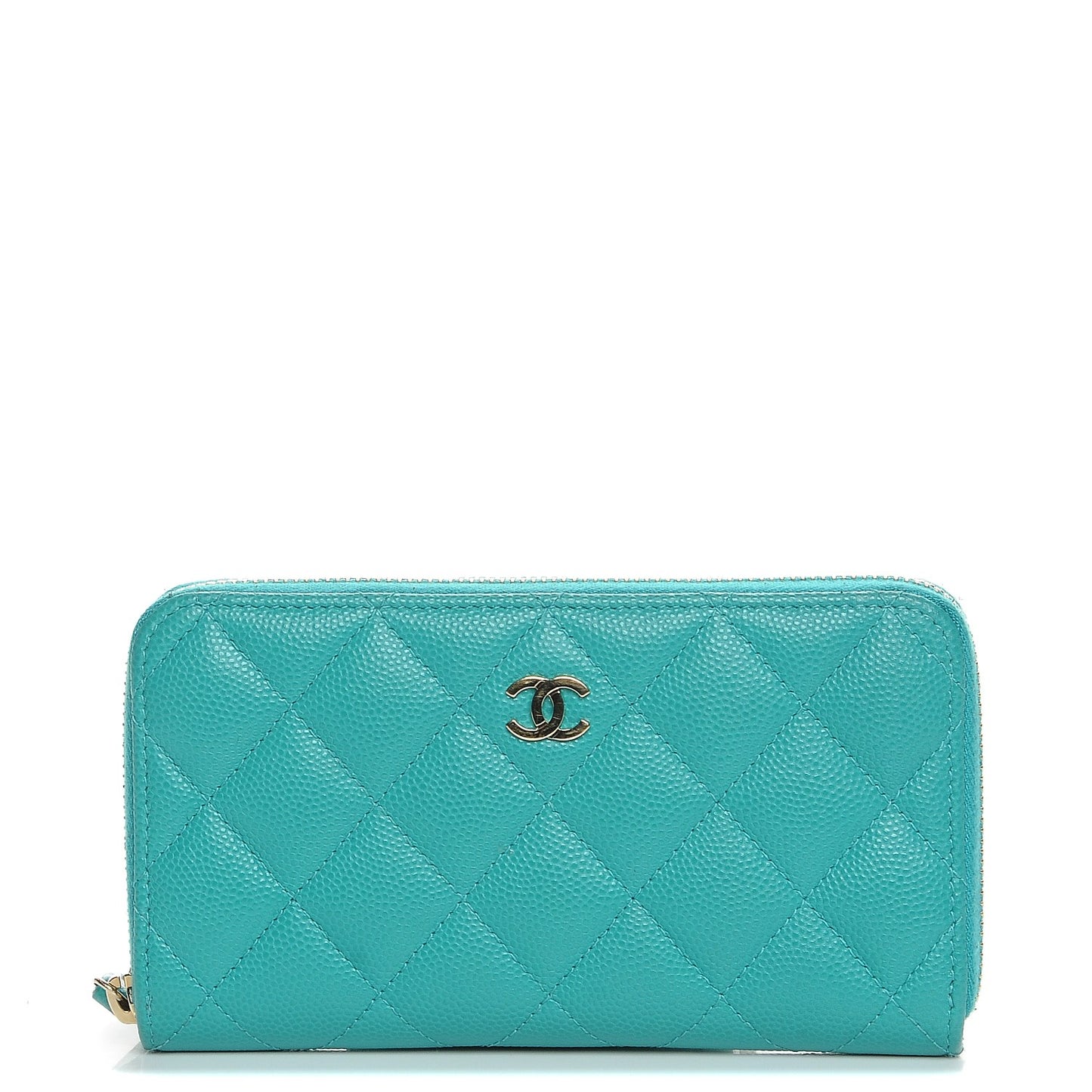 Caviar Quilted Small Zip Around Wallet Turquoise