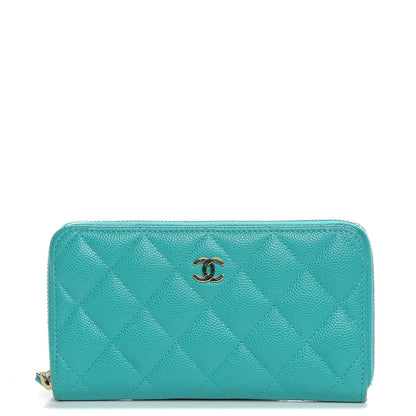 Chanel Caviar Quilted Small Zip Around Wallet Turquoise 1 of 9